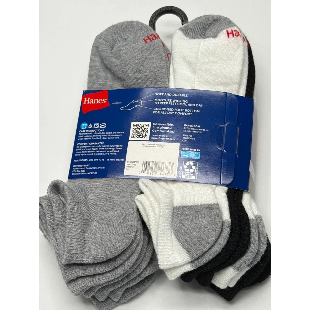 Hanes Mens 8 Pairs Value Cushion No Show‎ Socks Soft Durable Comfort Size 6-12